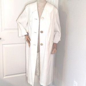 Vintage 60s White Linen Duster California Mainliner Coastal Sz Lrg